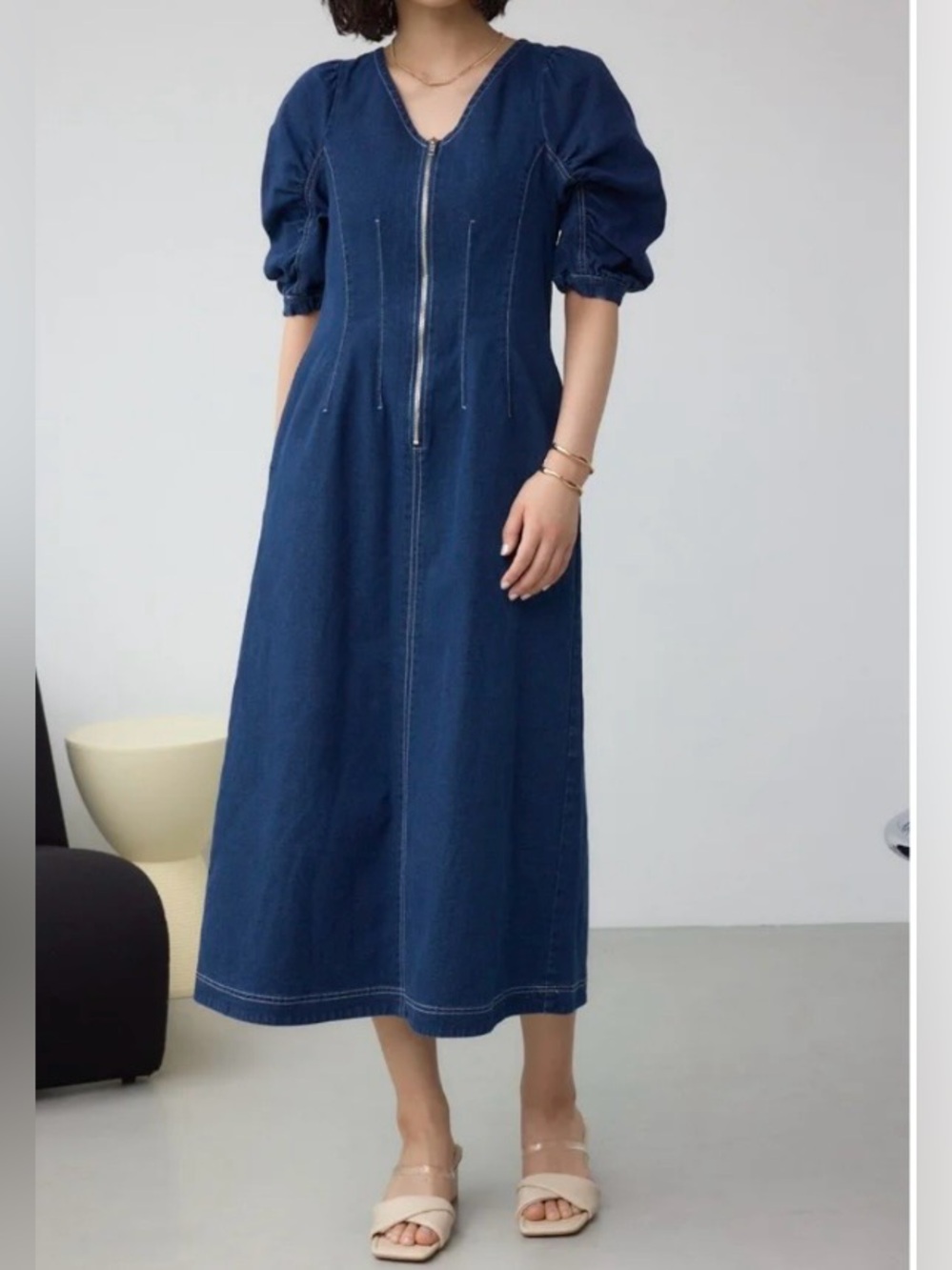 Azul by Moussy Frint Zip Half Sleeve Denim Dress